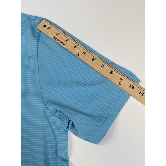 Criquet Polo Shirt Mens Large Blue Pink Striped Stretch Performance Golf - Picture 14 of 14